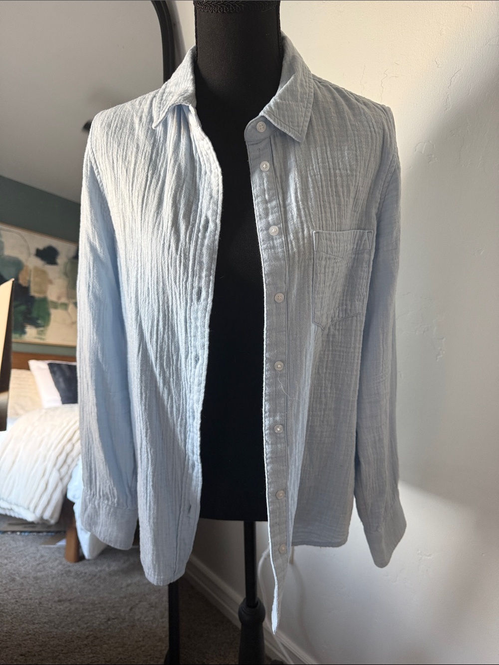 Caslon Light Blue Button-Front Women's Shirt